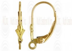 14LB2Y : 14 K Yellow Gold  Lever Back - Leaf : 15.6 mm